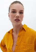 Bayan Sarı Oversize Cepli Gömlek