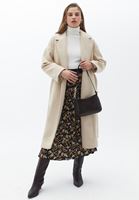 Bayan Bej Kuşaklı Oversize Kaban