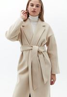 Bayan Bej Kuşaklı Oversize Kaban