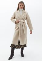 Bayan Bej Kuşaklı Oversize Kaban