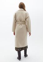 Bayan Bej Kuşaklı Oversize Kaban