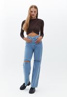 Bayan Kahverengi Büzgü Detaylı Crop Bluz 