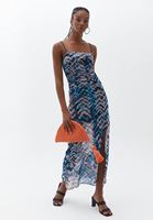 Bayan Çok Renkli İnce Askılı Desenli Elbise