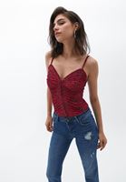 Bayan Çok Renkli Desenli ve Büzgülü Bodysuit