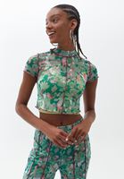 Bayan Çok Renkli Tül Crop Tişört