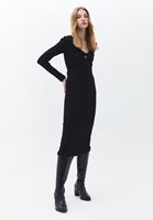 Women Black Midi Dress with Cut Out Detail