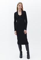 Women Black Midi Dress with Cut Out Detail
