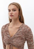 Women Brick Gathered Crop Blouse