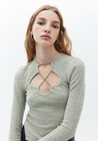 Bayan Yeşil Cut-Out Detaylı Bluz