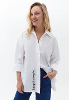 Bayan Beyaz Oversize Baskılı Gömlek