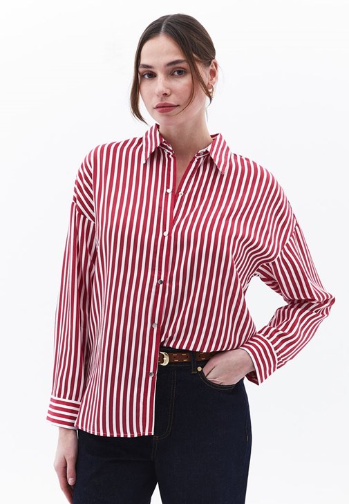 Çok Renkli Loose-Fit Çizgili Gömlek