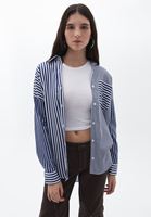 Bayan Çok Renkli Oversize Çizgili Gömlek