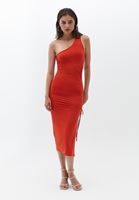 Bayan Turuncu Cut-Out Detaylı Uzun Elbise
