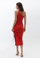 Bayan Turuncu Cut-Out Detaylı Uzun Elbise