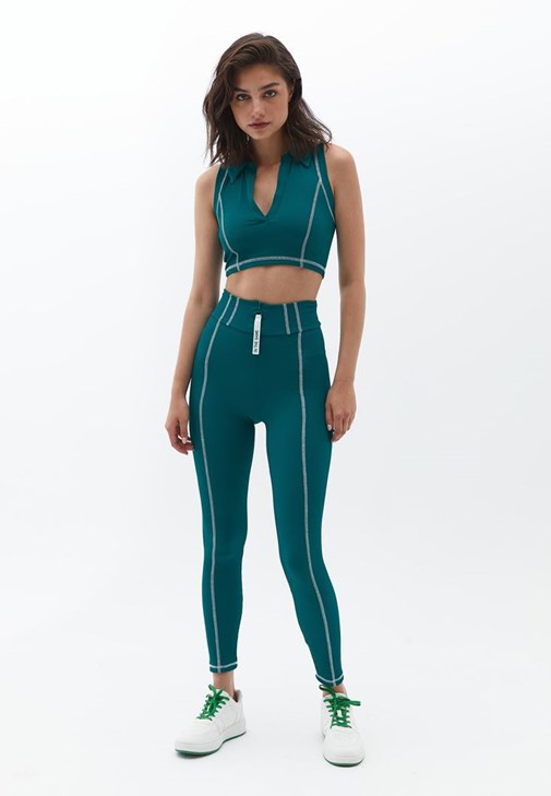 Yeşil Fermuar Detaylı Tayt