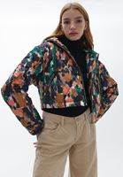 Bayan Çok Renkli Oversize Kapitoneli Crop Mont
