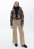 Bayan Çok Renkli Oversize Kapitoneli Crop Mont