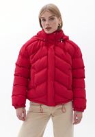 Bayan Pembe Loose-Fit Kapüşonlu Mont