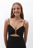 Bayan Siyah Cut-Out Detaylı Uzun Elbise