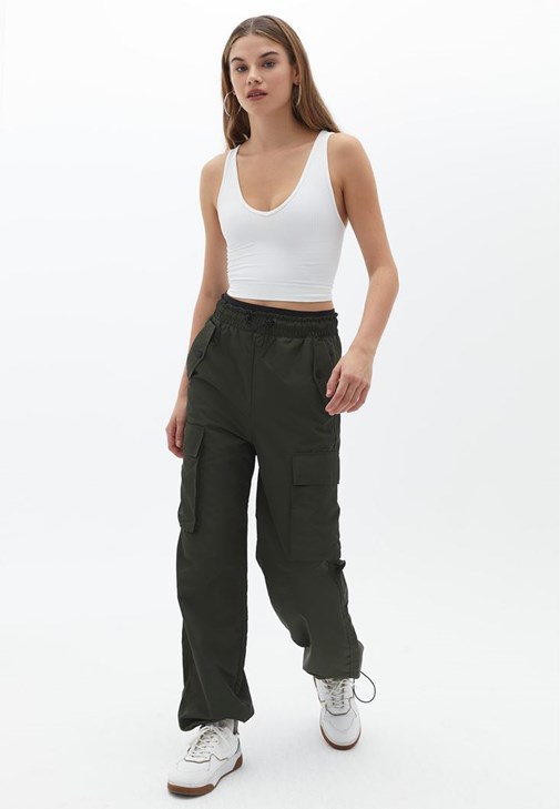 Haki Ultra Yüksek Bel Jogger Pantolon