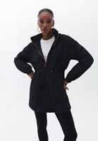 Bayan Siyah Kapüşonlu Midi Yağmurluk