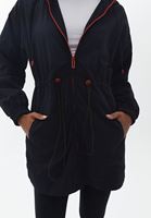 Bayan Siyah Kapüşonlu Midi Yağmurluk