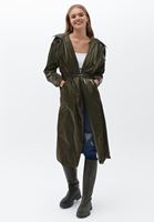 Bayan Yeşil Kapüşonlu Oversize Yağmurluk