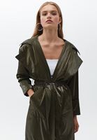 Bayan Yeşil Kapüşonlu Oversize Yağmurluk