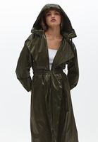 Bayan Yeşil Kapüşonlu Oversize Yağmurluk