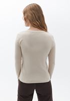 Bayan Bej Pamuklu Uzun Kollu Tişört