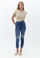 Bayan Bej Pamuklu Sıfır Yaka Tişört