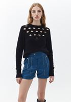 Bayan Siyah Cut-Out Detaylı Kazak