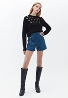 Bayan Siyah Cut-Out Detaylı Kazak