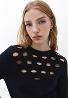 Bayan Siyah Cut-Out Detaylı Kazak