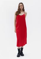 Bayan Pembe Saten Midi Boy Elbise