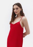 Bayan Pembe Saten Midi Boy Elbise