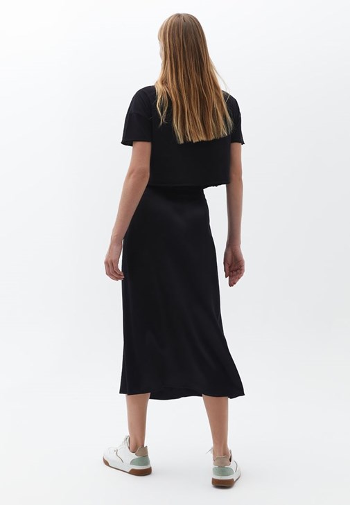 Saten Eek ve Askılı Crop Top Kombini