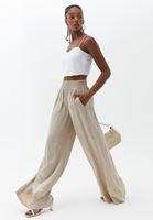 Bayan Bej Yüksek Bel Wide-Leg Pantolon ( TENCEL™ )