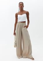 Bayan Bej Yüksek Bel Wide-Leg Pantolon ( TENCEL™ )