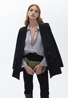 Bayan Gri Loose-Fit Saten Gömlek