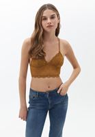 Bayan Kahverengi Çapraz Askılı Dantelli Bralet