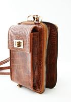 Bayan Kahverengi Crocodile Dokulu Telefon Çantası