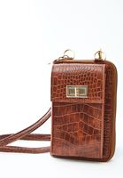 Bayan Kahverengi Crocodile Dokulu Telefon Çantası