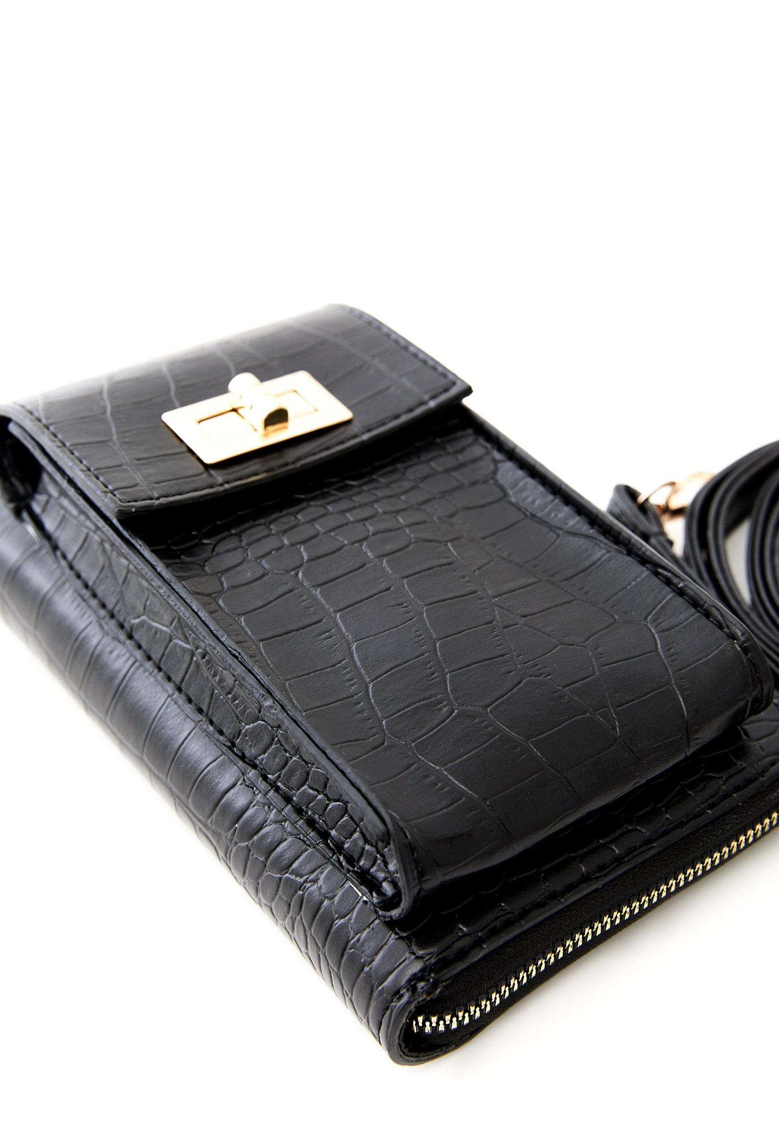 Siyah Crocodile Dokulu Telefon Çantası