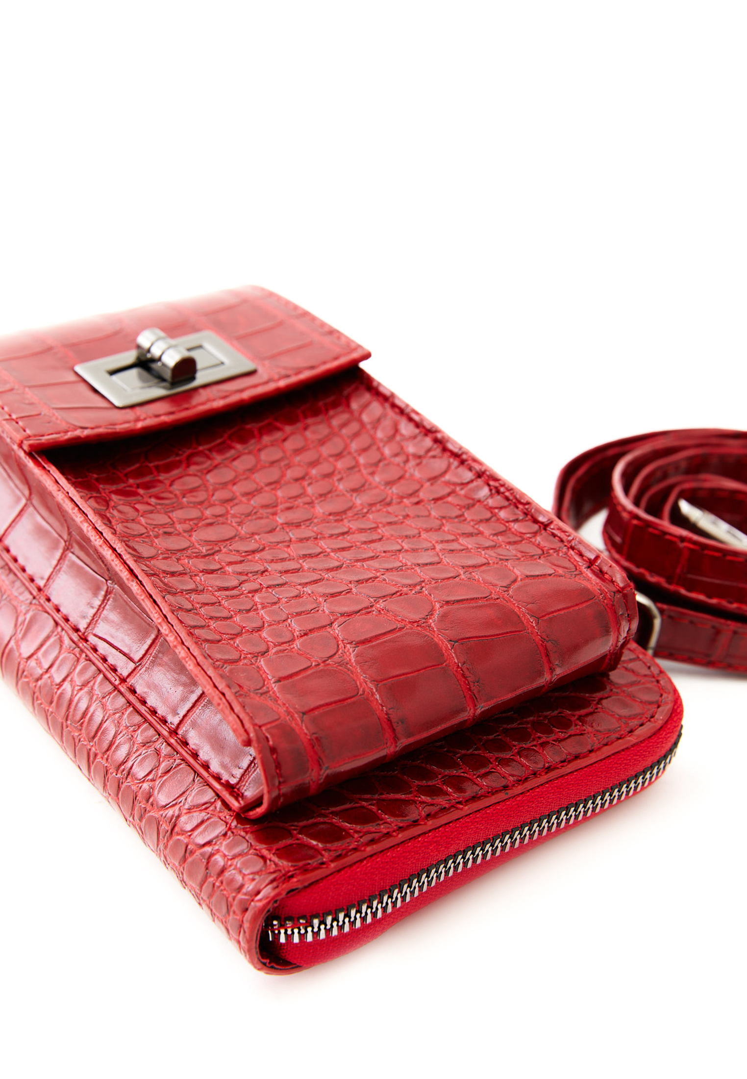 Kırmızı Crocodile Dokulu Telefon Çantası