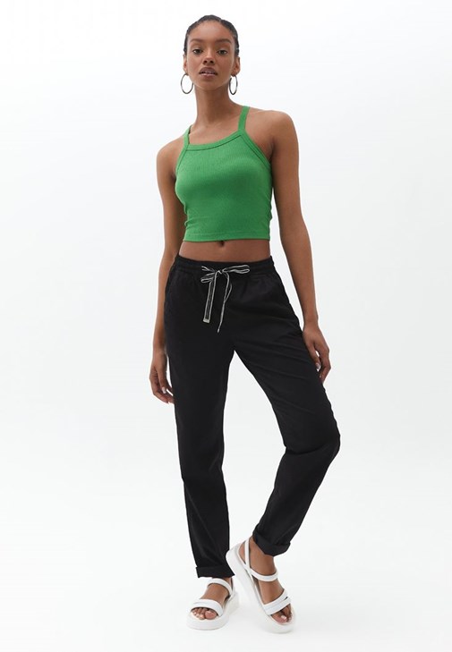 Siyah Beli Lastikli Carrot-Fit Pantolon ( TENCEL™ )