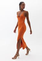 Bayan Turuncu Bağlama Detaylı Askılı Elbise