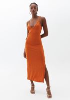 Bayan Turuncu Bağlama Detaylı Askılı Elbise