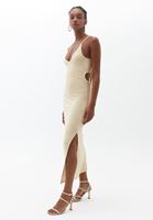 Bayan Bej Bağlama Detaylı Askılı Elbise