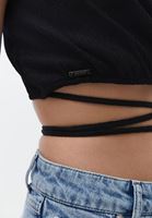 Bayan Siyah Belden Bağlamalı Crop Bluz